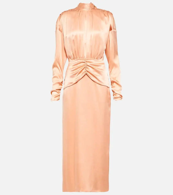 Alessandra Rich Tie-neck silk satin midi dress | LYBSTORE