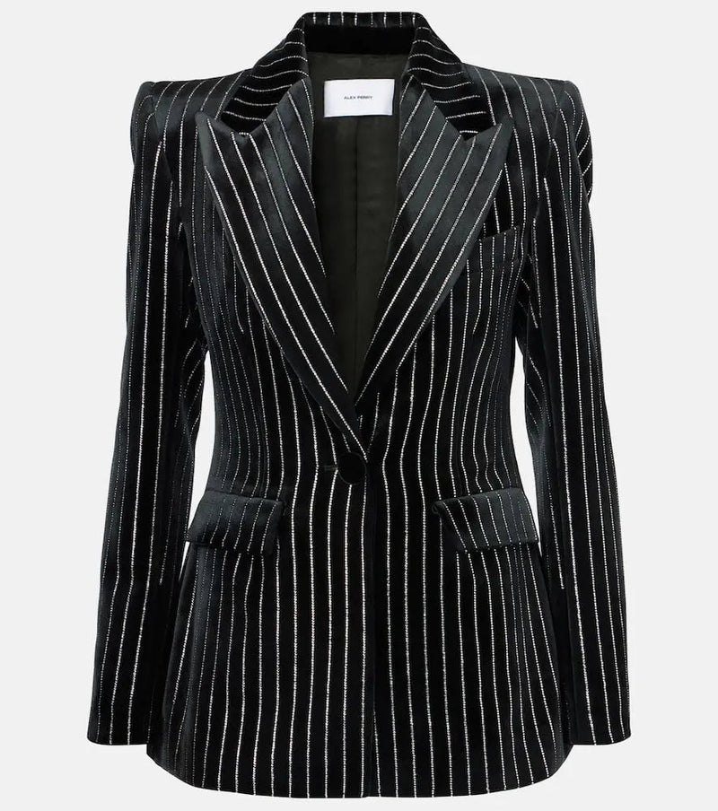 Alex Perry Crystal-embellished pinstripe velvet blazer | LYBSTORE