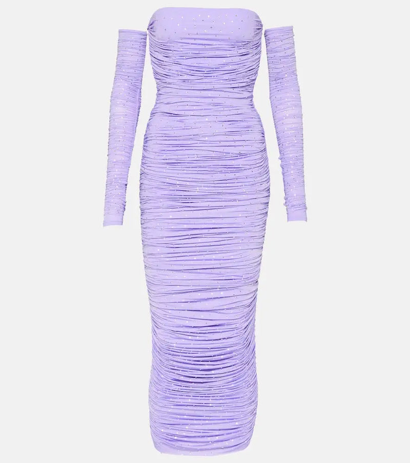 Alex Perry Crystal-embellished ruched jersey gown | LYBSTORE