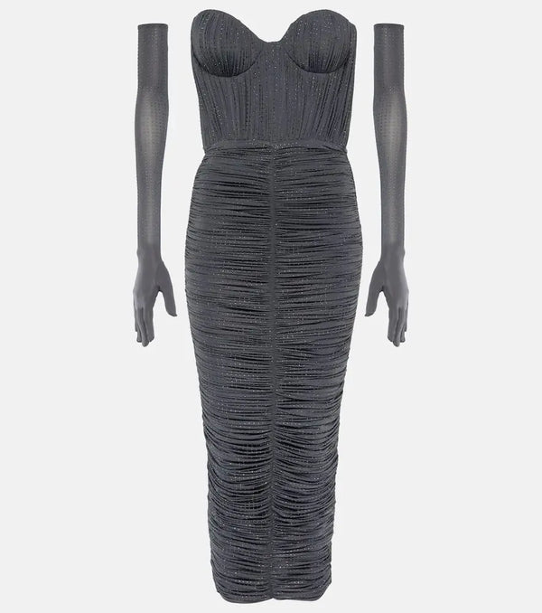 Alex Perry Crystal-embellished ruched jersey midi dress | LYBSTORE