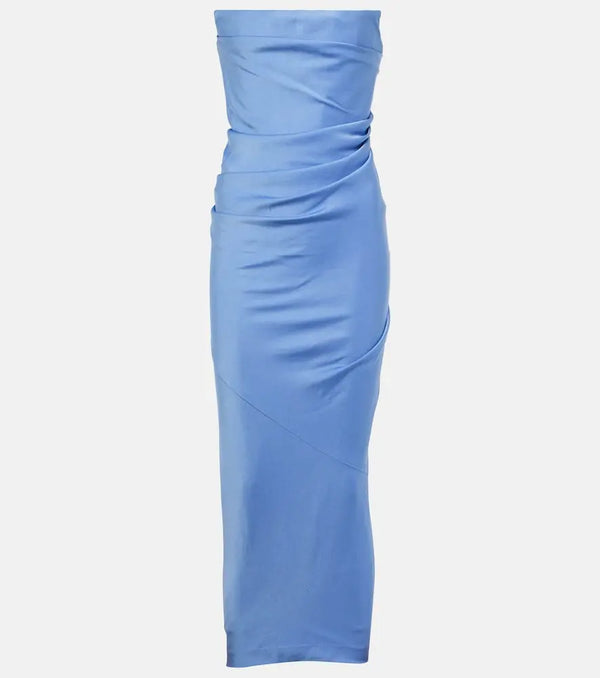 Alex Perry Draped strapless crepe midi dress | LYBSTORE