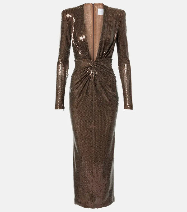 Alex Perry Gathered sequined midi dress