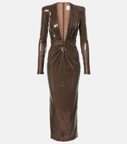 Alex Perry Gathered sequined midi dress