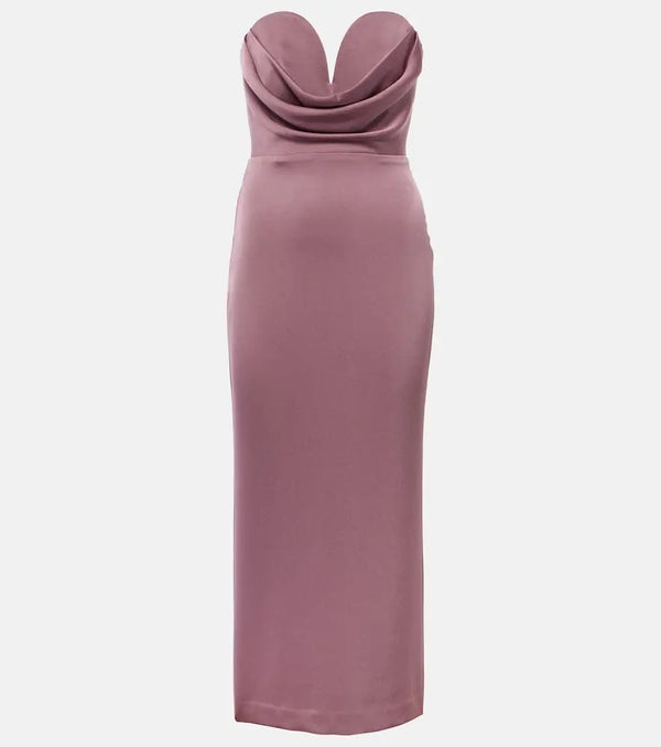 Alex Perry Gathered strapless satin midi dress | LYBSTORE