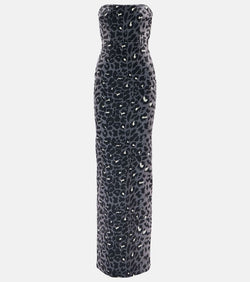 Alex Perry Leopard-print strapless velvet gown