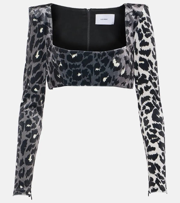 Alex Perry Leopard-print velvet crop top | LYBSTORE