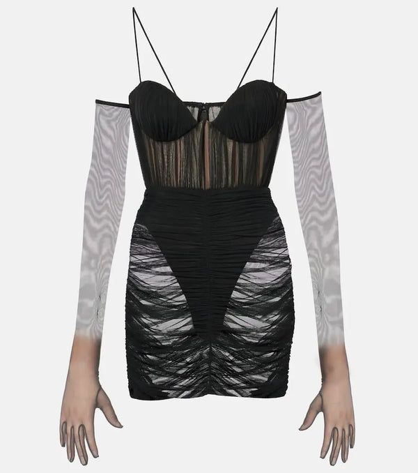 Alex Perry Ruched sheer bustier dress | LYBSTORE