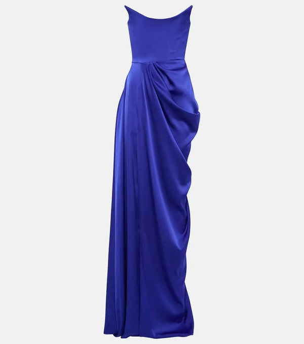 Alex Perry Strapless draped satin gown | LYBSTORE