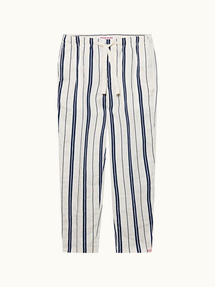 Alex Stripe - Azul Blue/Cashew Stripe Relaxed Fit Linen-Cotton Drawcord Trousers