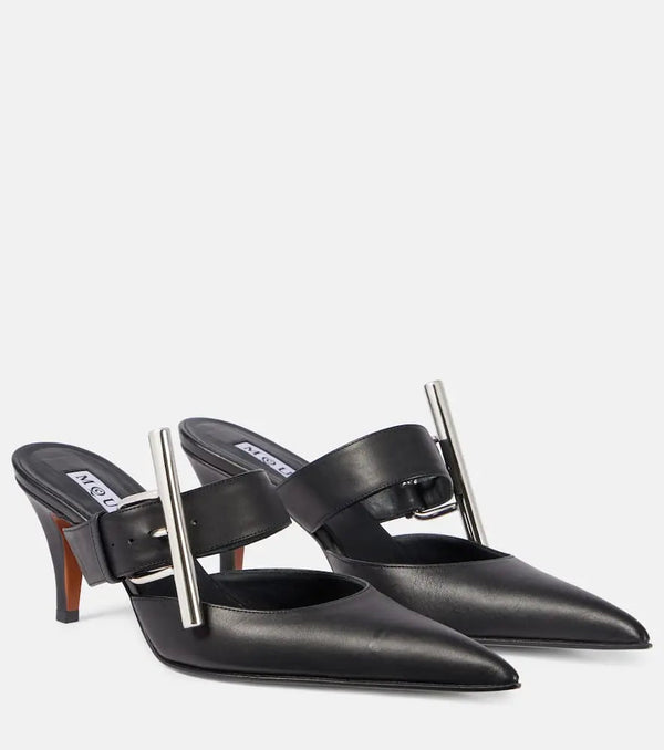 Alexander McQueen Birdee T-Bar leather mules | LYBSTORE