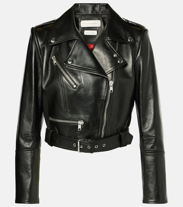 Alexander McQueen Cropped leather biker jacket