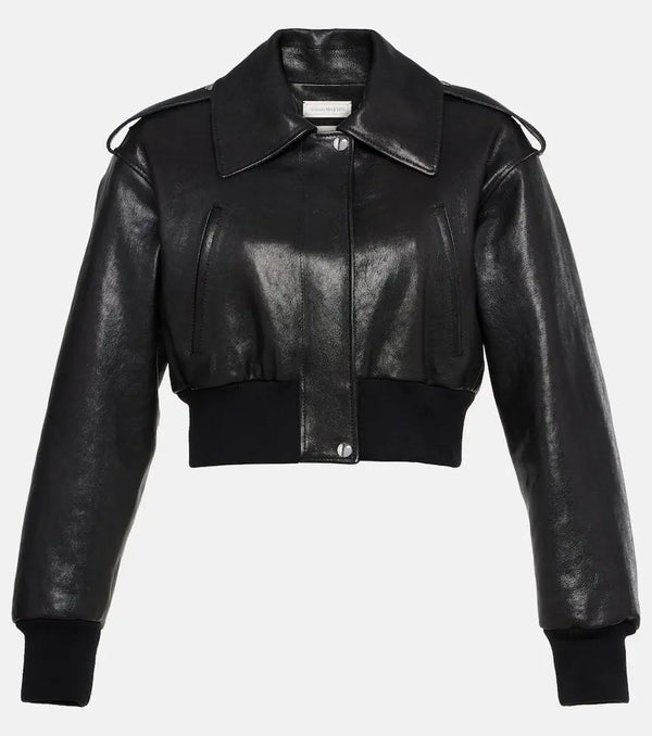 Alexander McQueen Cropped leather jacket | LYBSTORE