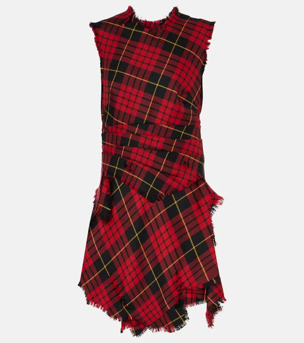 Alexander McQueen Distressed plaid wool minidress | LYBSTORE