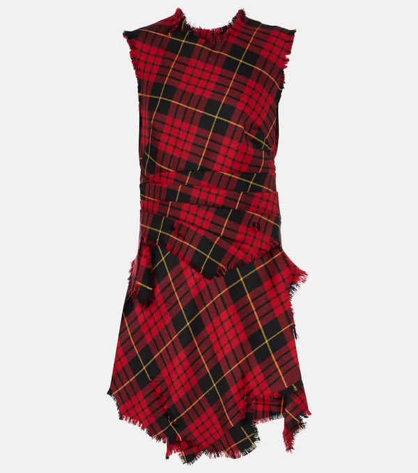 Alexander McQueen Distressed tartan wool minidress | LYBSTORE