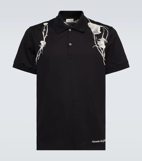 Alexander McQueen Embroidered cotton polo shirt | LYBSTORE