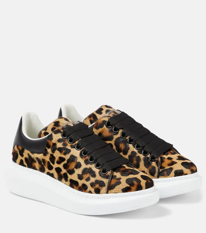 Alexander McQueen Oversized leopard-print leather sneakers | LYBSTORE