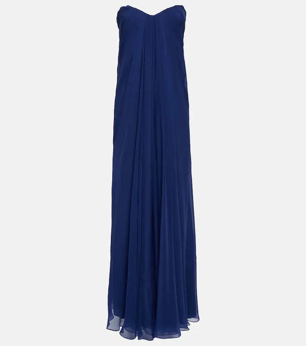 Alexander McQueen Strapless draped silk chiffon gown | LYBSTORE