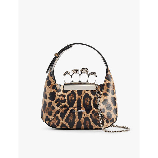 Alexander Mcqueen Jewelled Hobo mini leopard-print faux-leather top-handle bag | LYBSTORE