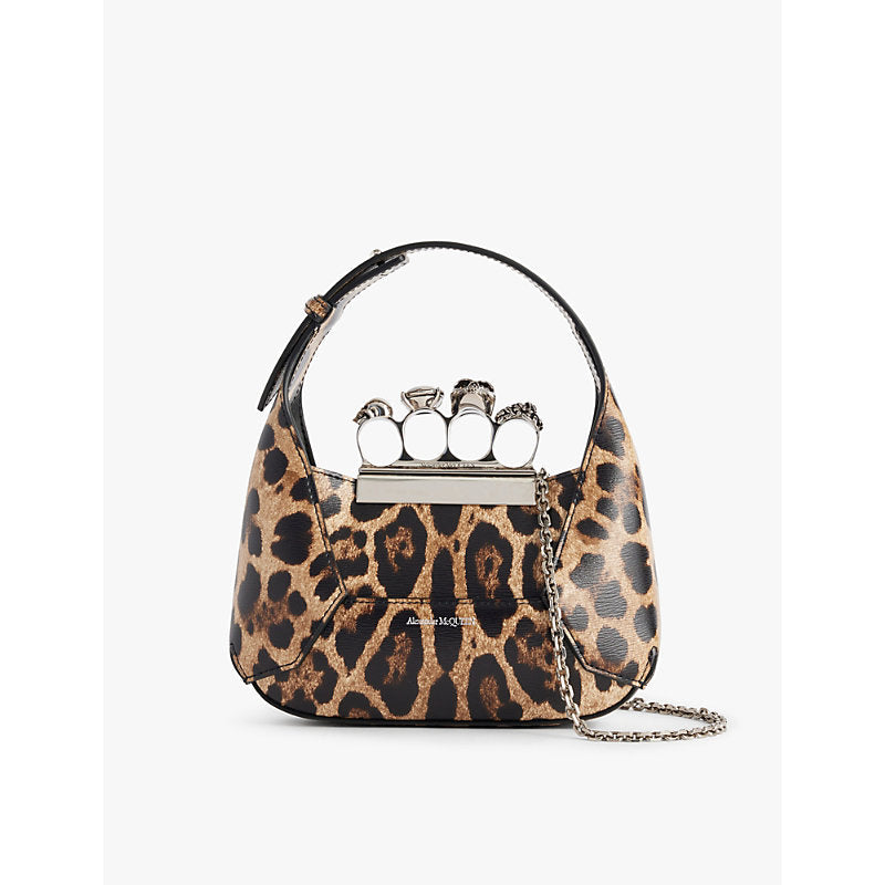 Alexander Mcqueen Jewelled Hobo mini leopard-print faux-leather top-handle bag