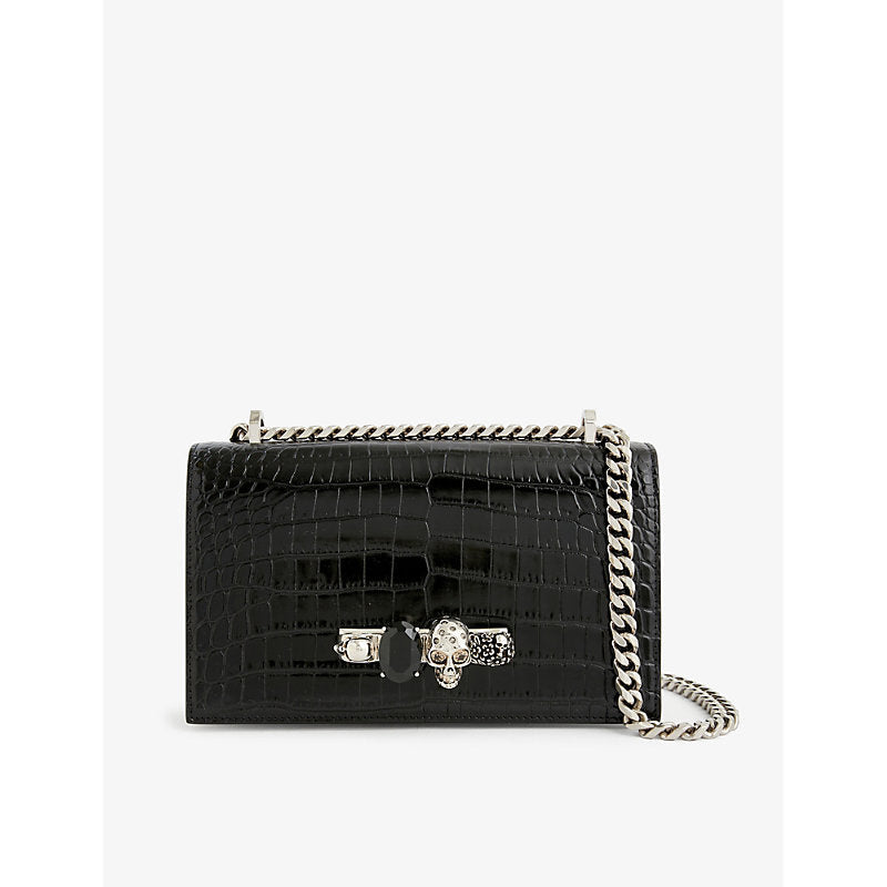 Alexander Mcqueen Skull mini croc-embossed leather shoulder bag | LYBSTORE