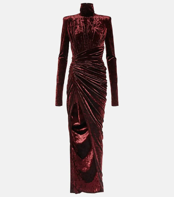 Alexandre Vauthier Draped velvet maxi dress | LYBSTORE