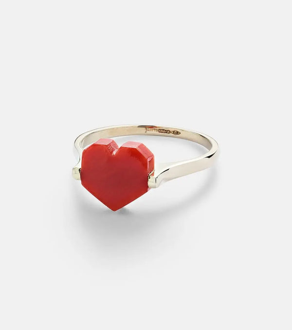 Aliita Corazón Mini 9kt gold ring with coral | LYBSTORE