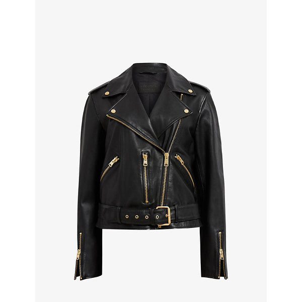 Womens Allsaints Balfern belted-hem leather biker jacket