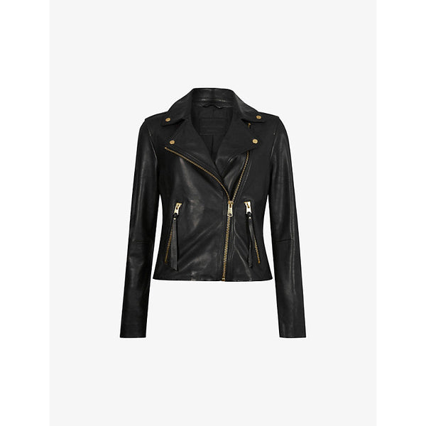 Womens Allsaints Balfern gold-tone leather biker jacket