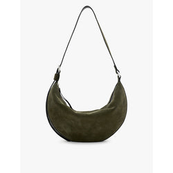 Allsaints Half Moon logo-debossed suede shoulder bag | LYBSTORE