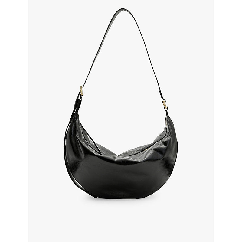 Allsaints Half Moon logo-embossed leather shoulder bag | LYBSTORE