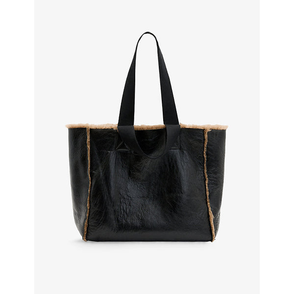 Womens Allsaints Izzy logo-embossed reversible shearling tote