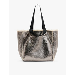 Womens Allsaints Izzy logo-embossed reversible shearling tote