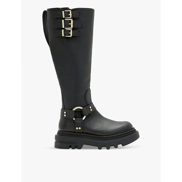 Allsaints Jade buckled leather knee-high biker boots