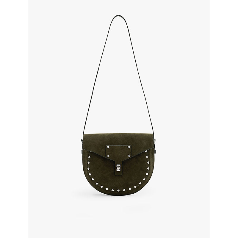 Allsaints Miro stud-embellished suede saddle bag | LYBSTORE