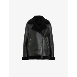 Womens Allsaints Sola relaxed-fit lined shearling biker jacket