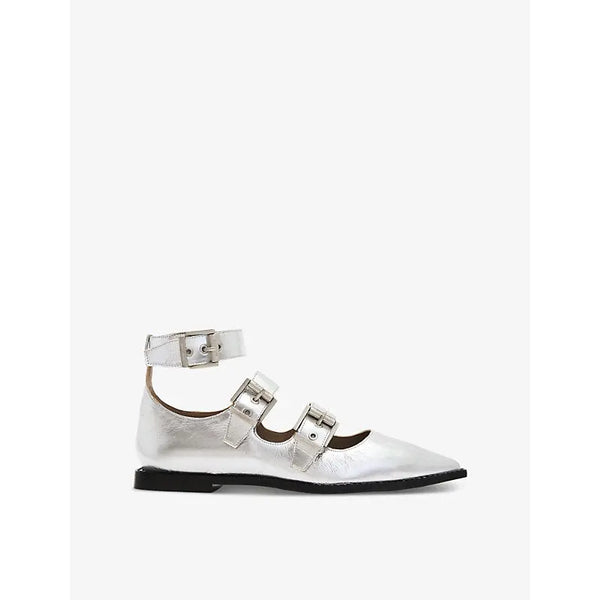 Allsaints Susan buckle-embellished metallic leather ballet flats