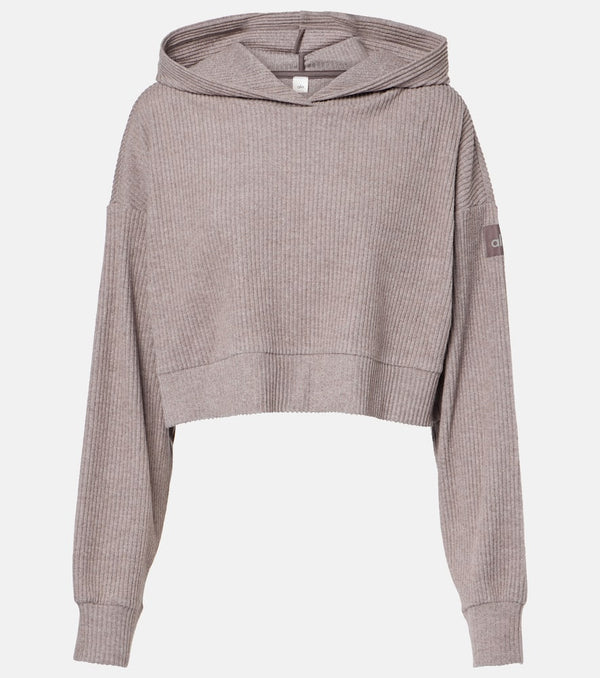 Alo Yoga Muse ribbed-knit cropped hoodie