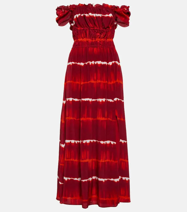 Altuzarra Printed off-shoulder silk midi dress | LYBSTORE