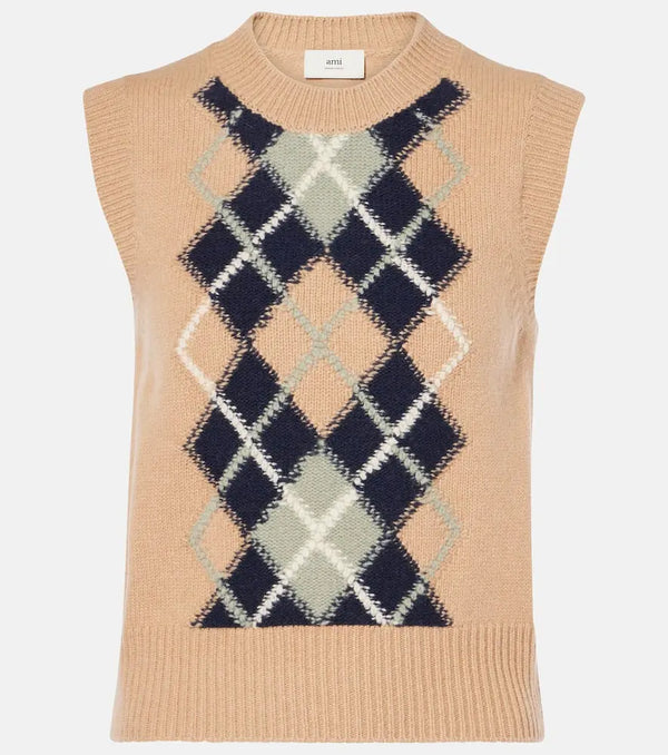 Ami Paris Argyle wool and cashmere sweater vest | LYBSTORE