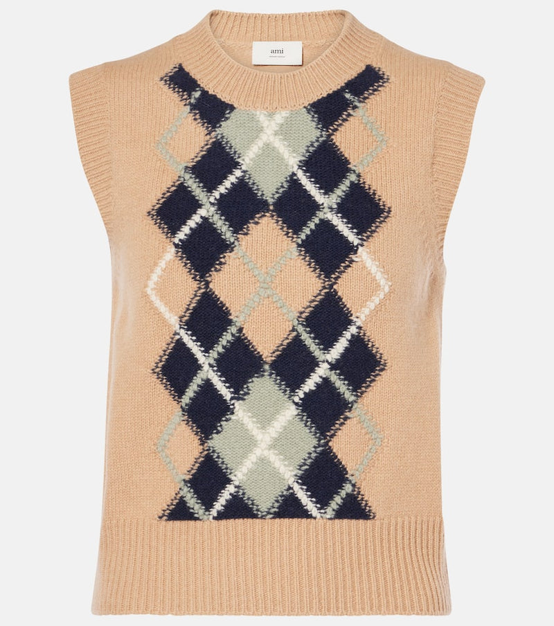 Ami Paris Argyle wool and cashmere sweater vest