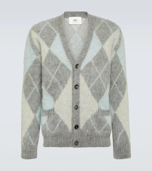 Ami Paris Argyle wool-blend cardigan | LYBSTORE