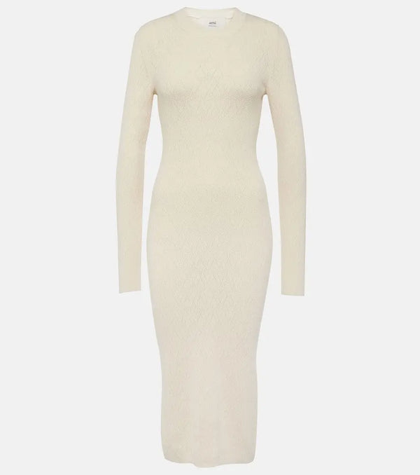 Ami Paris Knitted cotton and wool midi dress