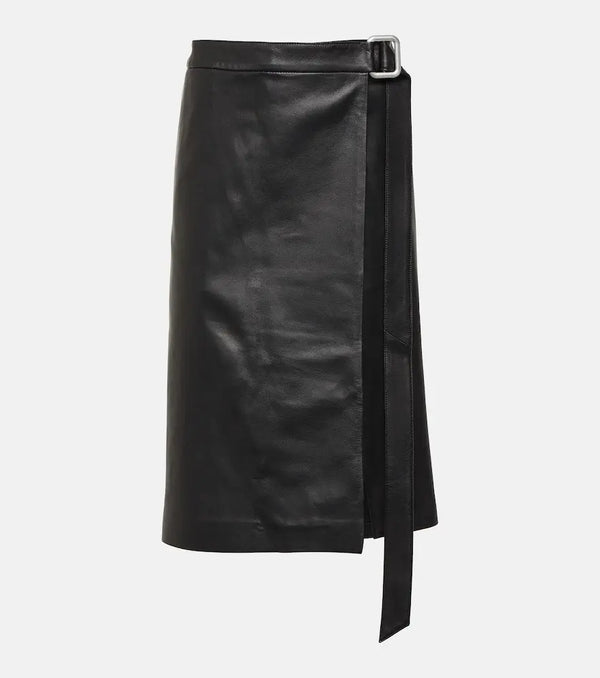 Ami Paris Wrap leather midi skirt | LYBSTORE