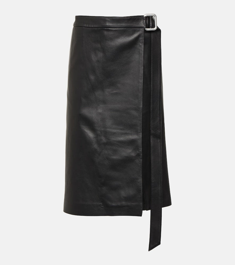 Ami Paris Wrap leather midi skirt