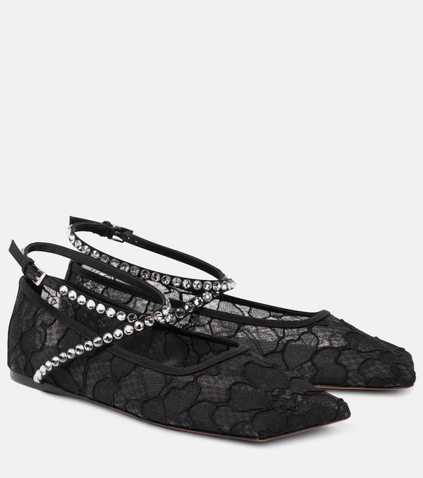 Amina Muaddi Ana embellished lace ballet flats