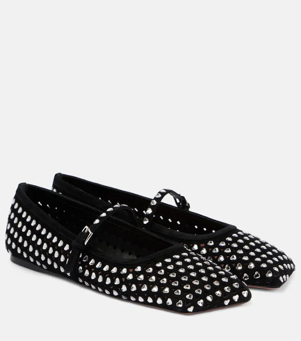 Amina Muaddi Ane crystal-embellished leather Mary Jane flats | LYBSTORE