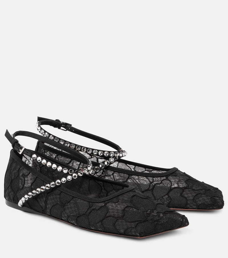 Amina Muaddi Ane embellished lace ballet flats