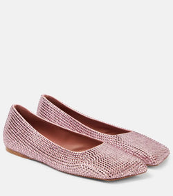 Amina Muaddi Ane embellished satin ballet flats | LYBSTORE