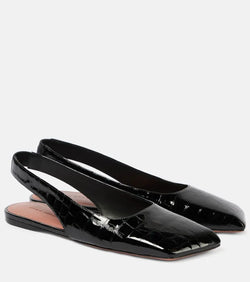 Amina Muaddi Ane patent leather slingback flats | LYBSTORE