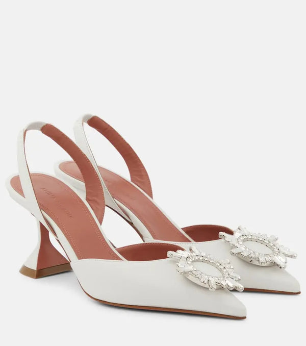 Amina Muaddi Begum 70 leather slingback pumps | LYBSTORE